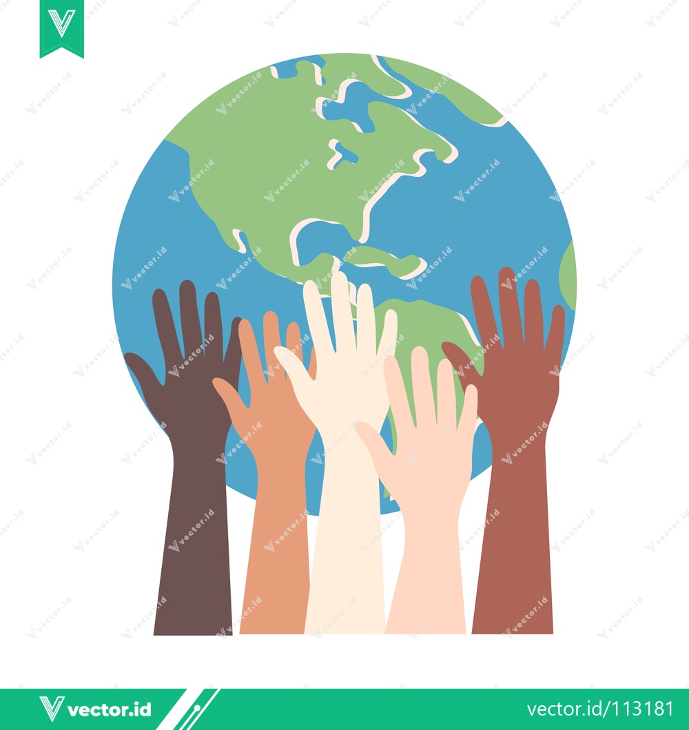 Premium Vector dari Diverse Hands Holding Up the Planet Earth Symbolizing Unity and Global Cooperation