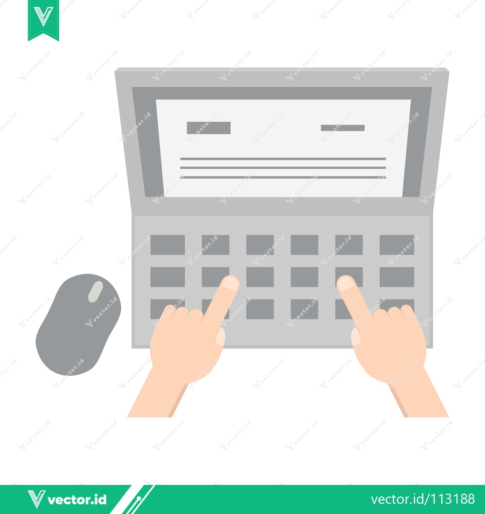 Premium Vector dari Hands typing on a laptop keyboard with a computer mouse nearby