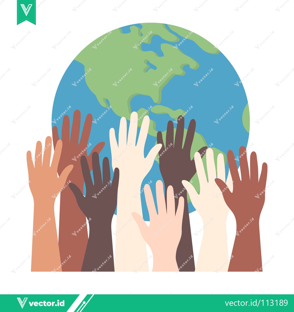 Premium Vector dari Diverse Hands Reaching Up Towards the Earth Globe Symbolizing Unity and Global Cooperation