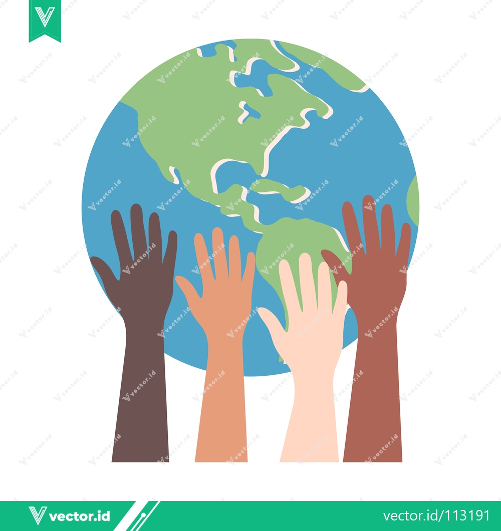 Premium Vector dari Diverse Hands Reaching for Planet Earth Symbolizing Unity and Global Connection