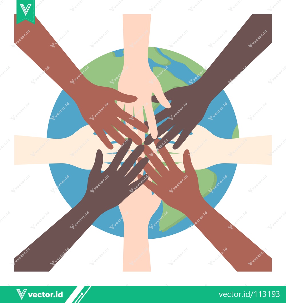 Premium Vector dari Diverse Hands Unite Around the Globe Symbolizing Unity and Cooperation