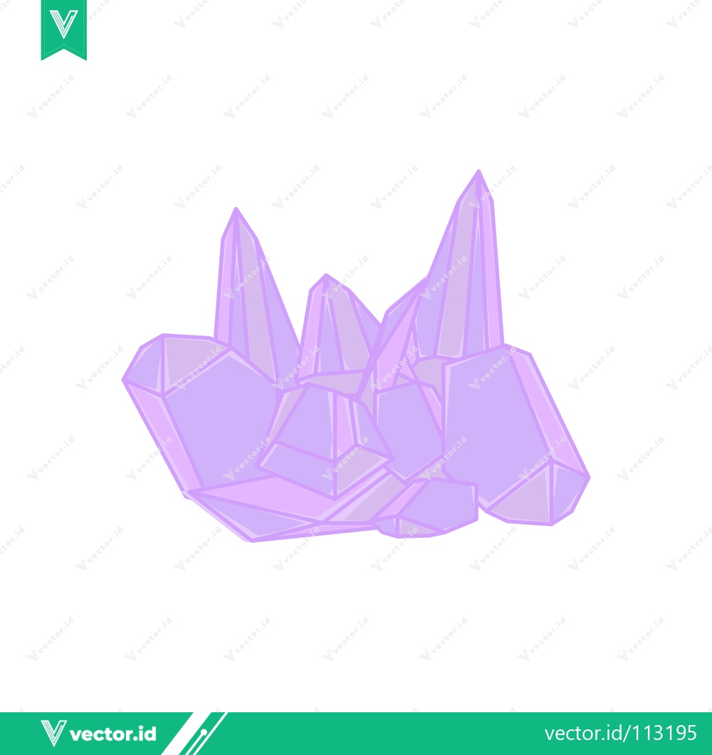 Premium Vector of Cluster of Purple Amethyst Crystals on White Background