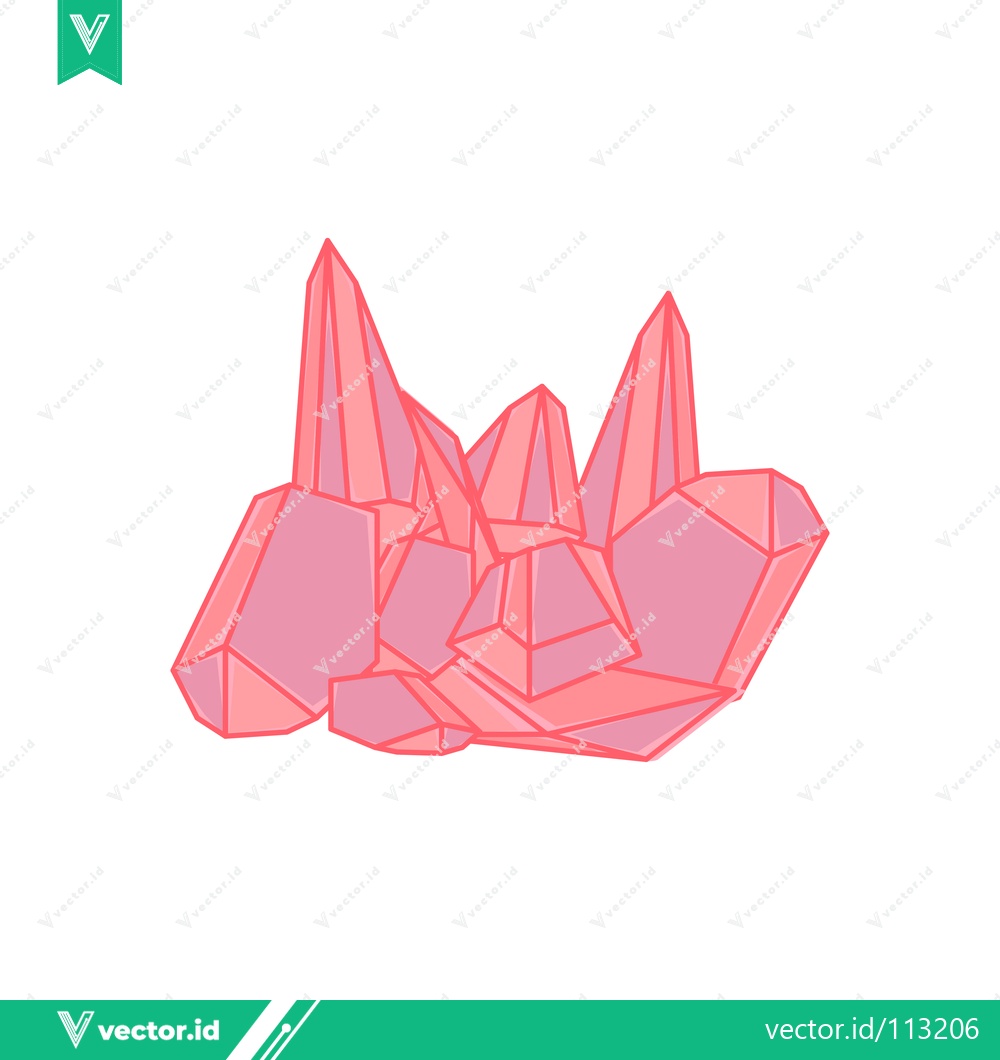 Premium Vector dari A cluster of pink quartz crystals with sharp facets and geometric shapes isolated on a white background