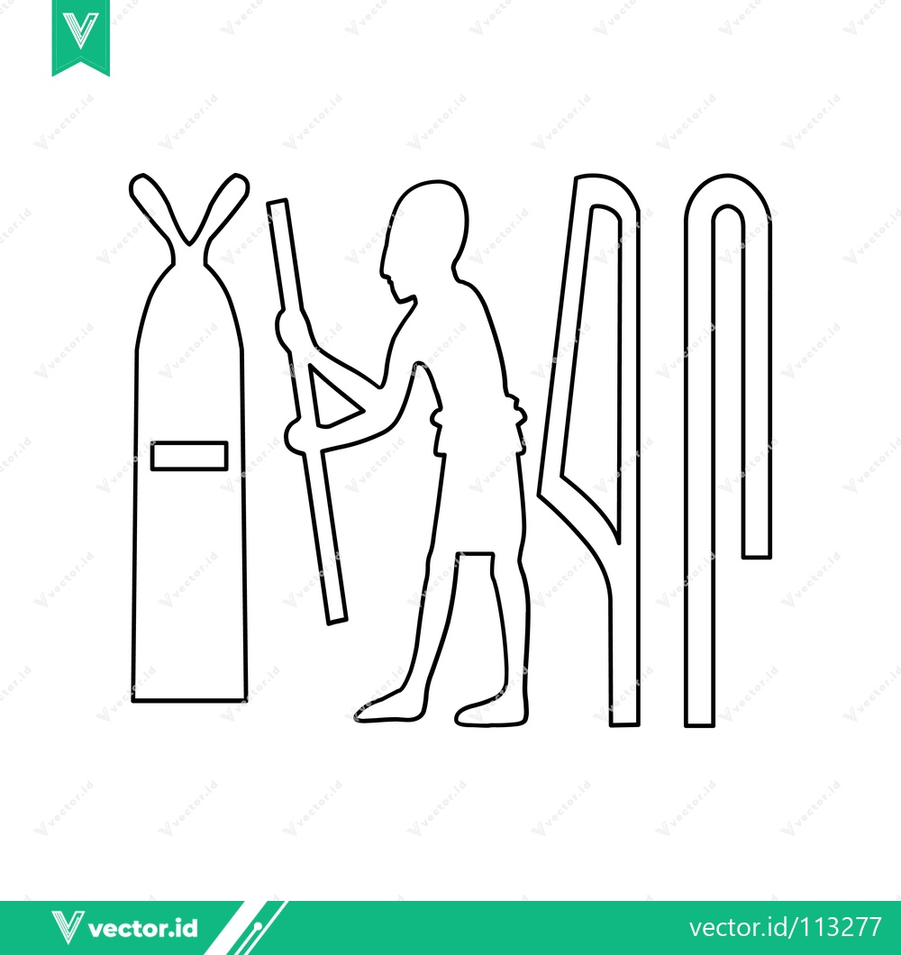 Premium Vector dari Ancient Egyptian Hieroglyphs Depicting a Figure with Staff and Symbols