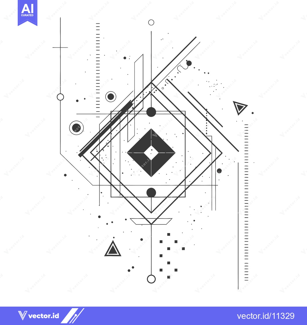 Premium Vector of Abstract Geometric Design with Black Shapes and Lines on White Backgro