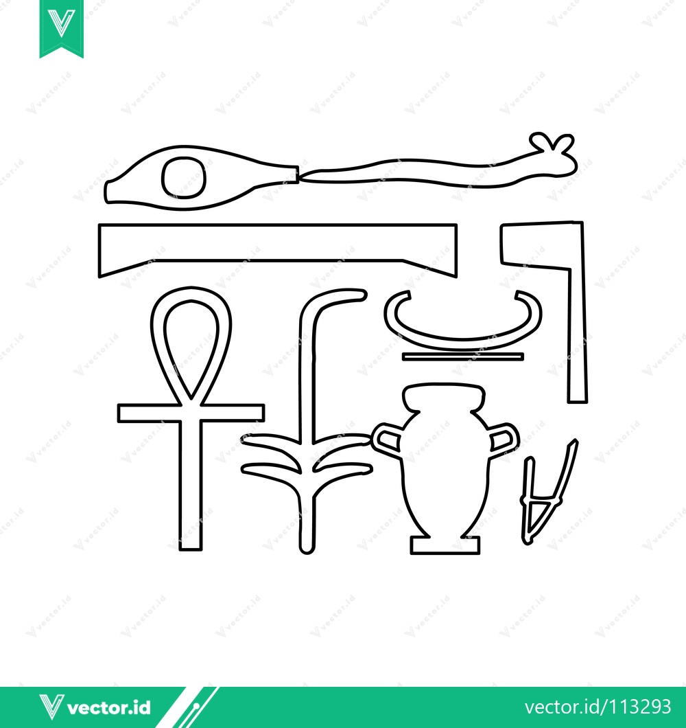 Premium Vector dari Ancient Egyptian Hieroglyphs Symbols Outline Vector Art