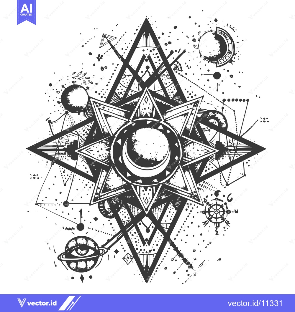 Premium Vector dari Abstract Geometric Design with Celestial Elements