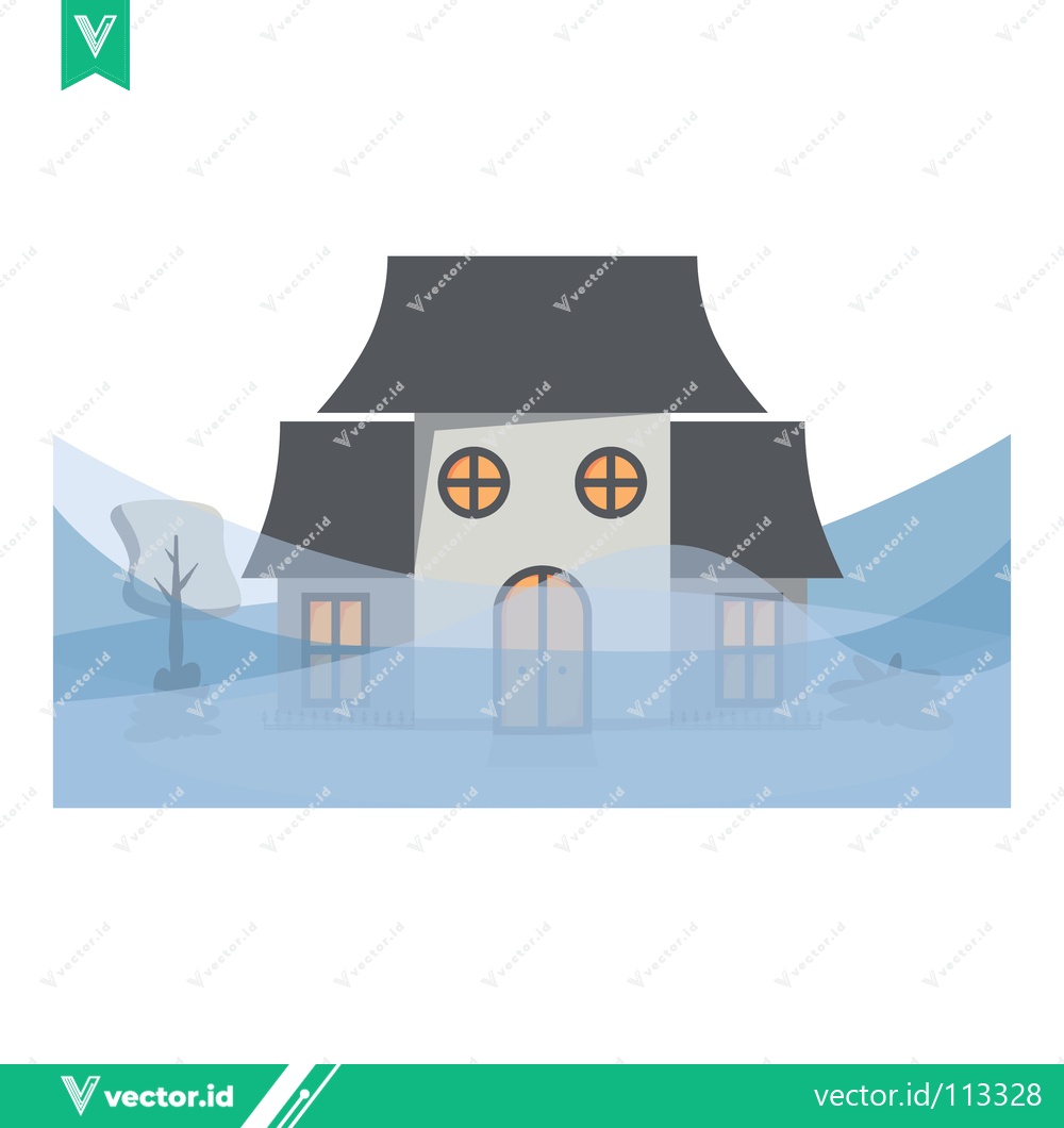 Premium Vector dari Haunted House Illustration in a Misty Landscape