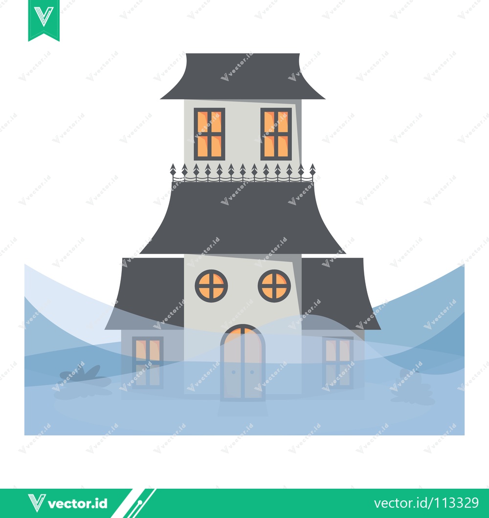 Premium Vector dari Haunted House Flooded with Mysterious Blue Water