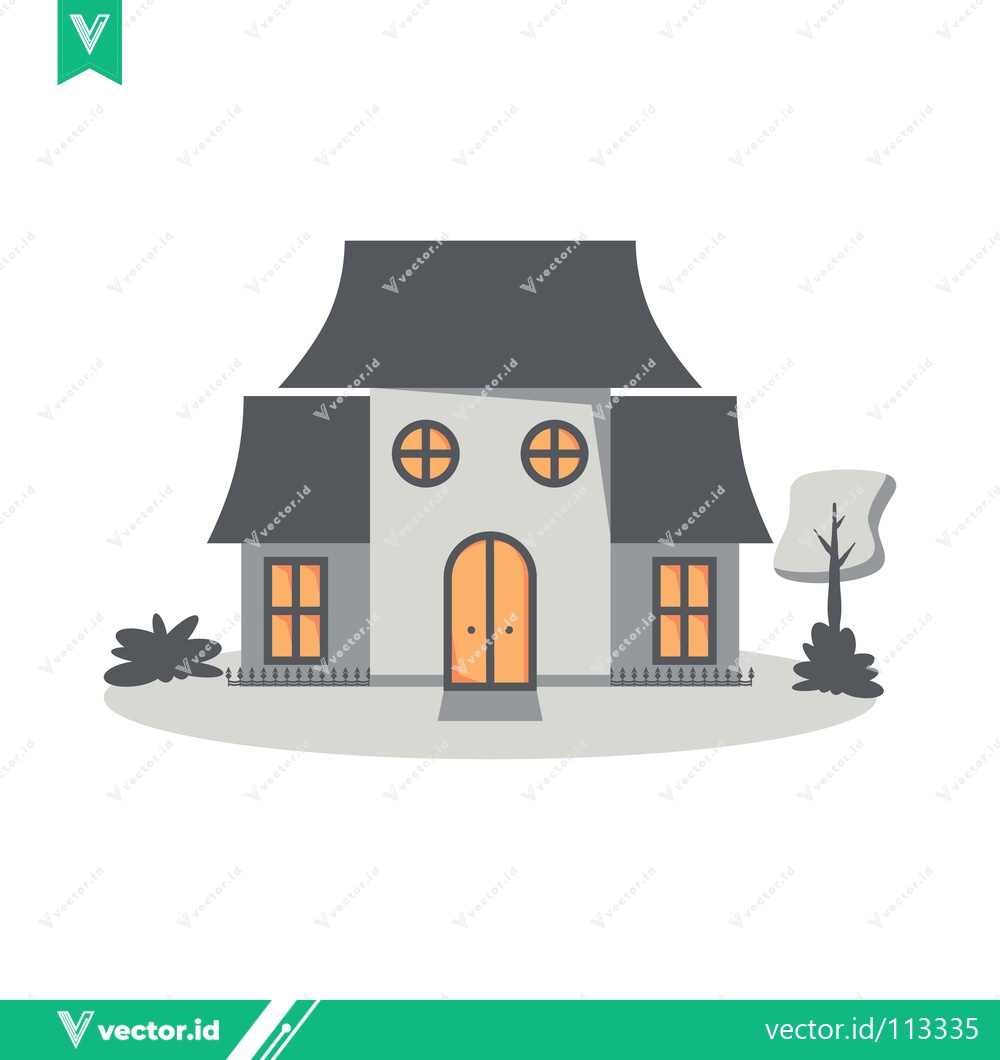Premium Vector dari Stylized Illustration of a Two-Story House with a Dark Roof