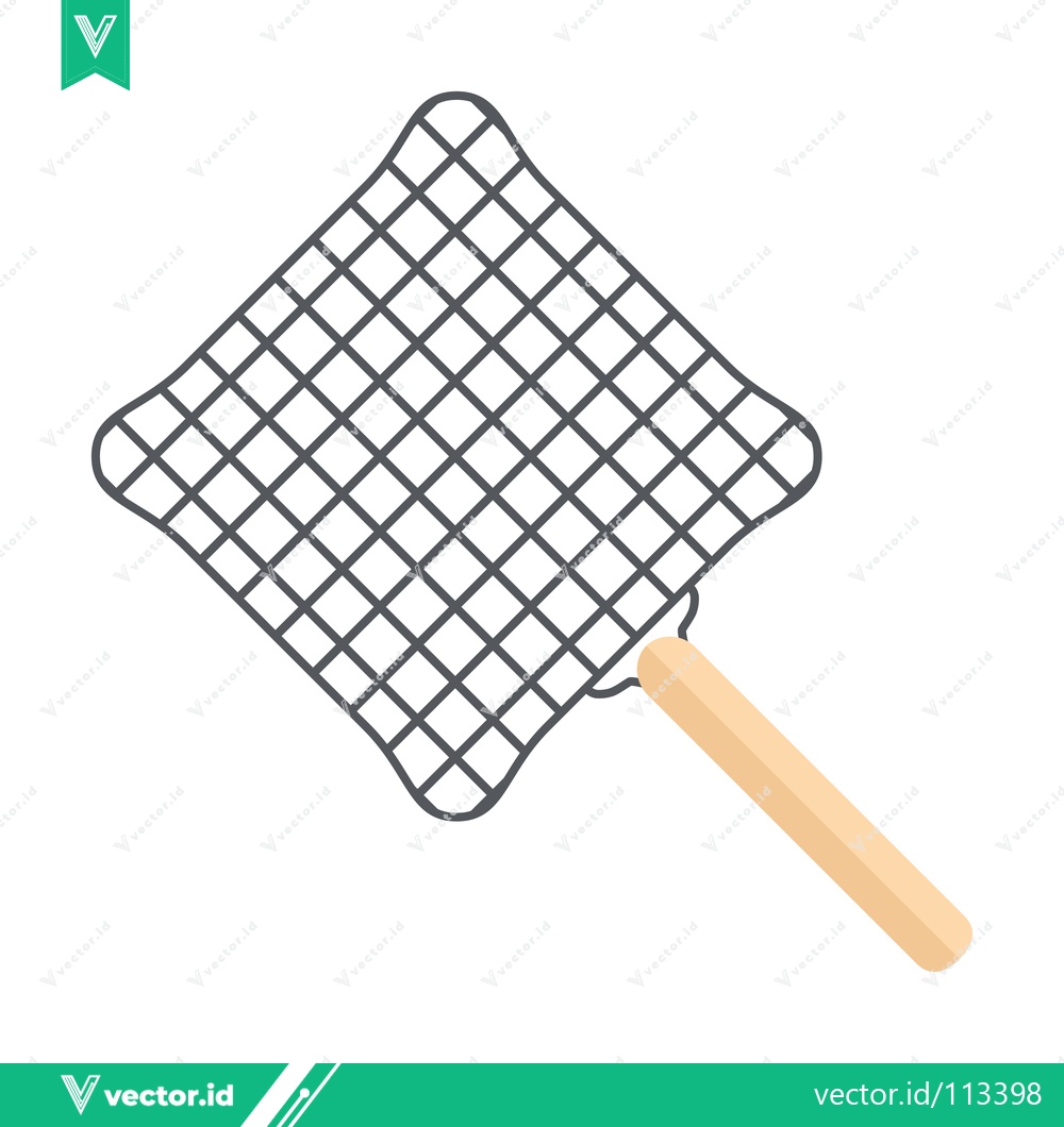 Premium Vector of Simple Line Drawing of a Barbecue Grill Grate with Wooden Handle