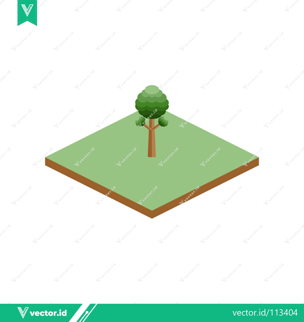 Premium Vector dari Isometric Green Tree on Square Grass Plot