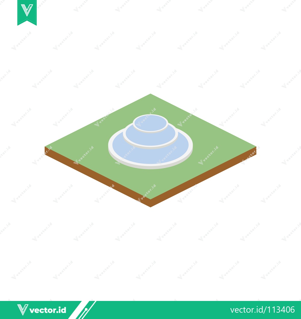 Premium Vector of Isometric view of a stylized fountain on a green grassy square