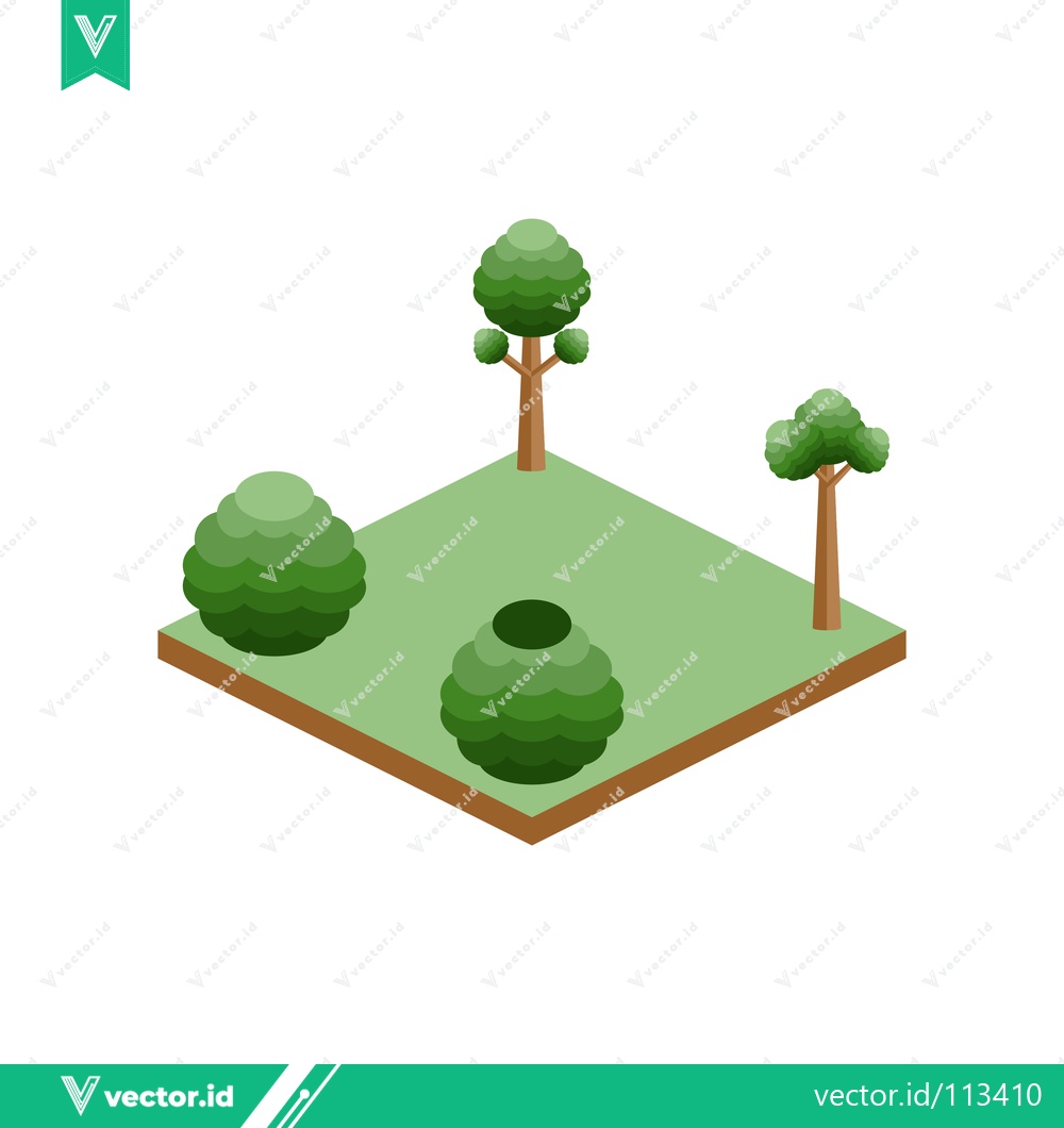 Premium Vector dari Isometric Green Trees and Bushes on a Square Plot of Land