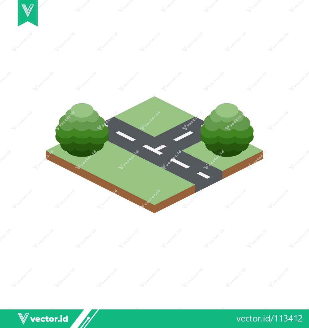 Premium Vector dari Isometric Crossroads with Green Trees and Road Markings