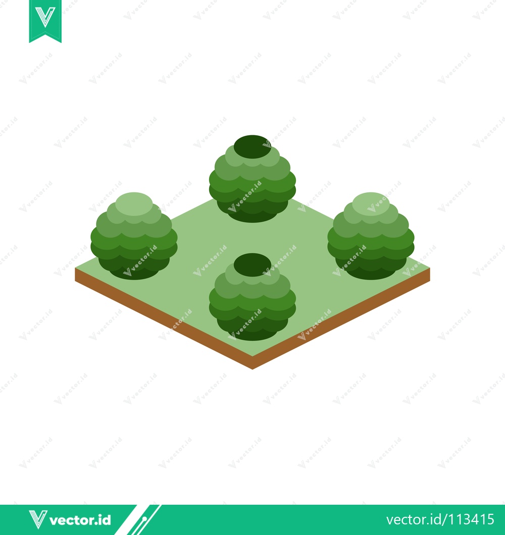 Premium Vector dari Isometric Garden Design with Four Green Bushes