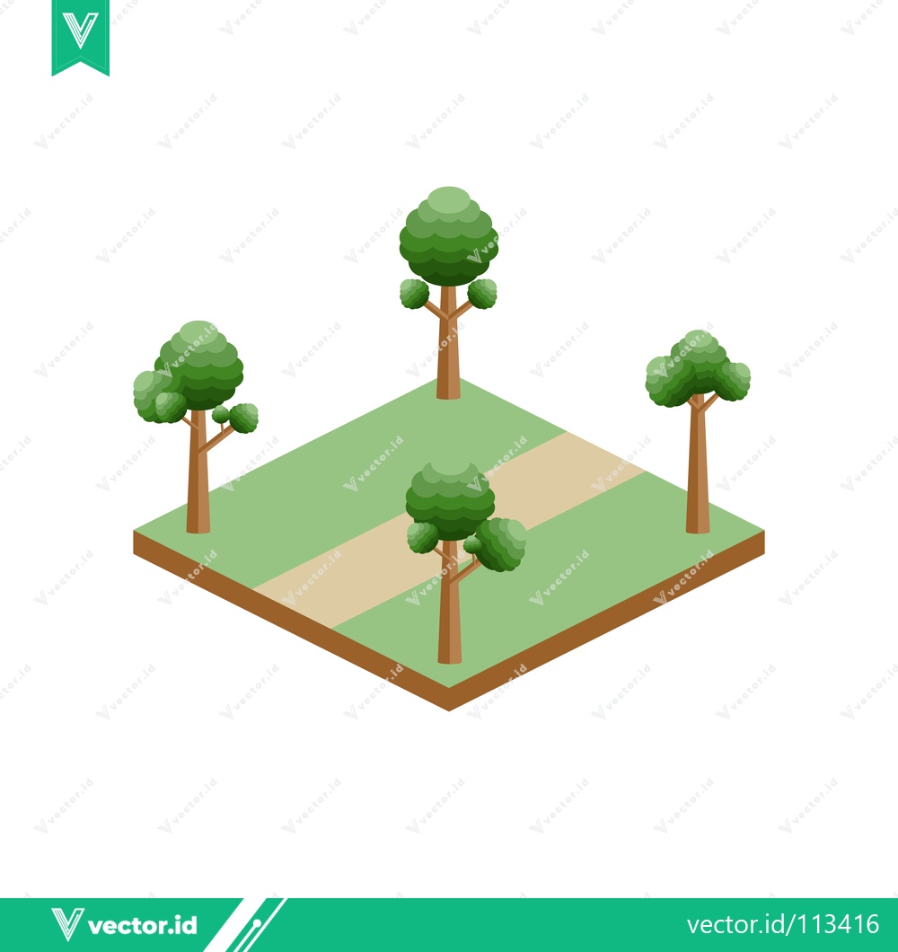 Premium Vector dari Isometric Green Park Landscape with Trees and Path