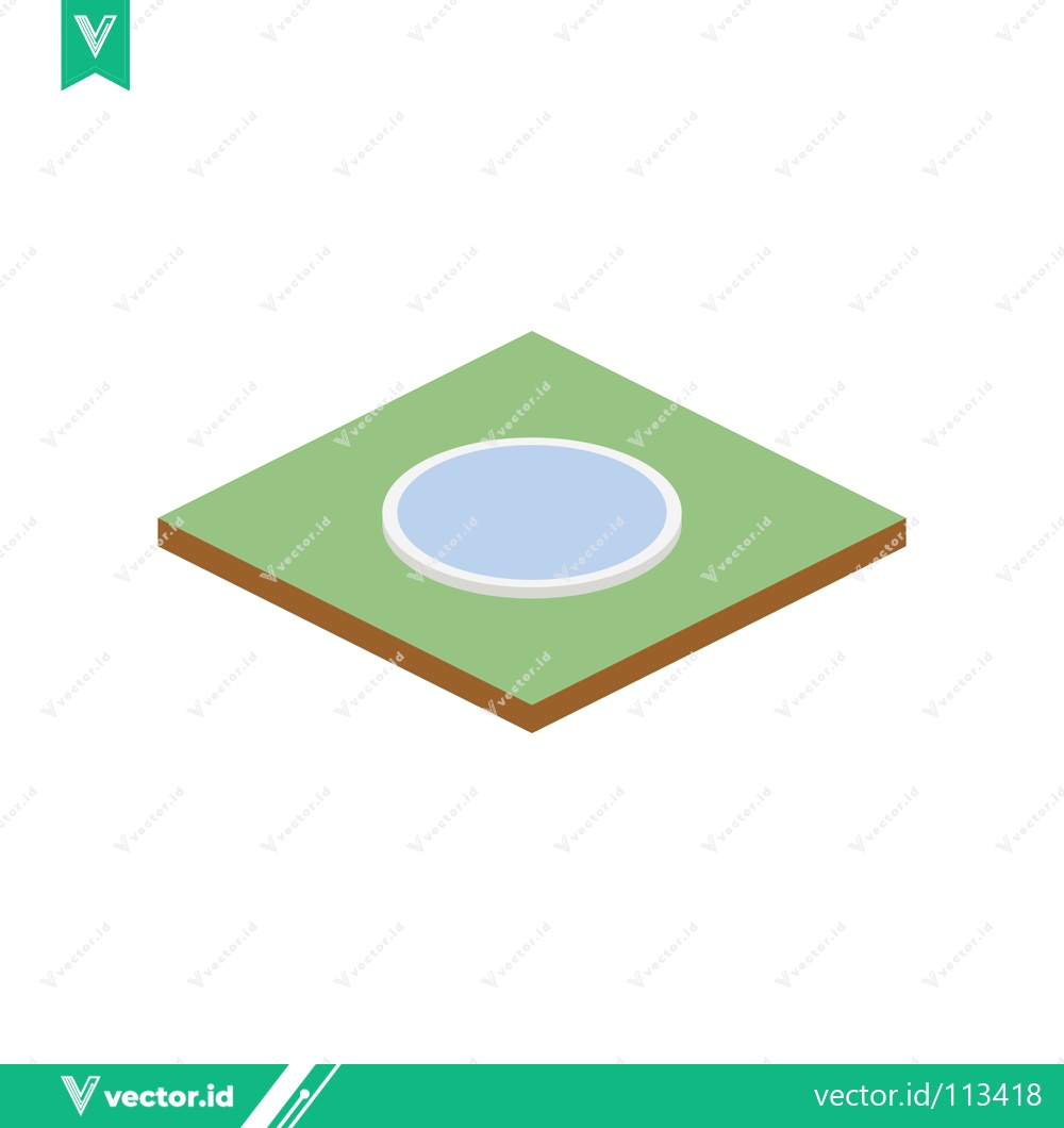 Premium Vector dari Isometric illustration of a small pond on a green grassy square