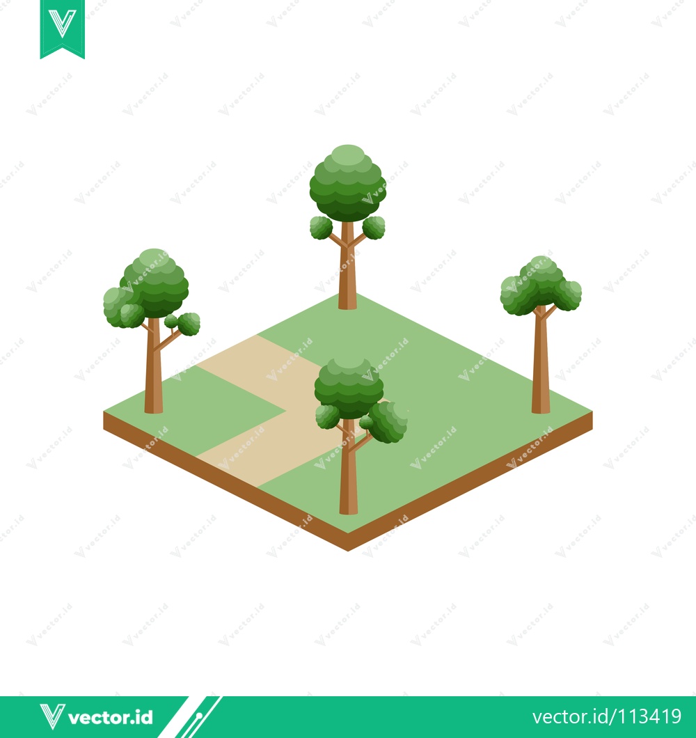 Premium Vector dari Isometric Green Park with Trees and Path