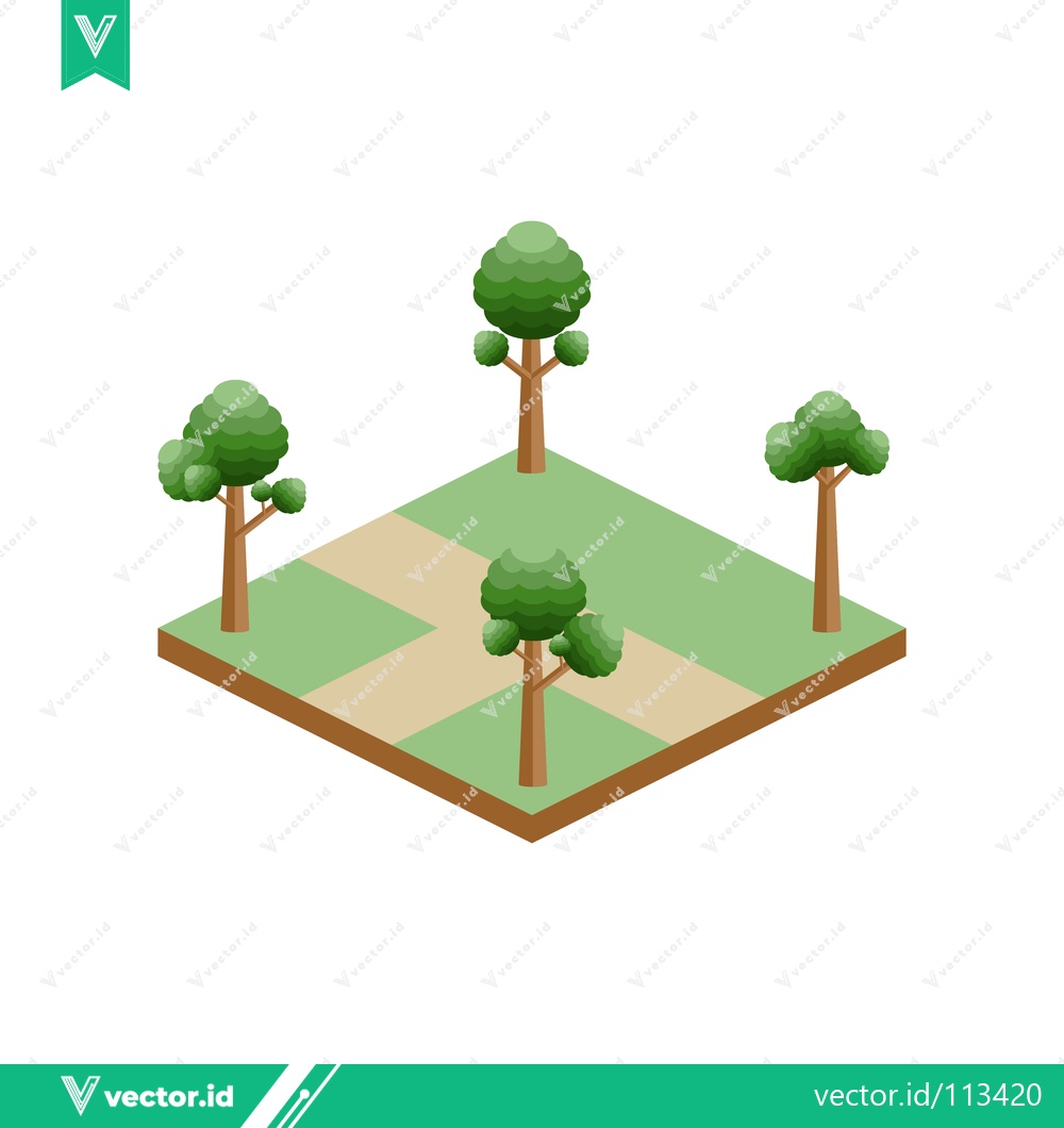 Premium Vector of Isometric 3D Trees and Path on Green Square Landscape