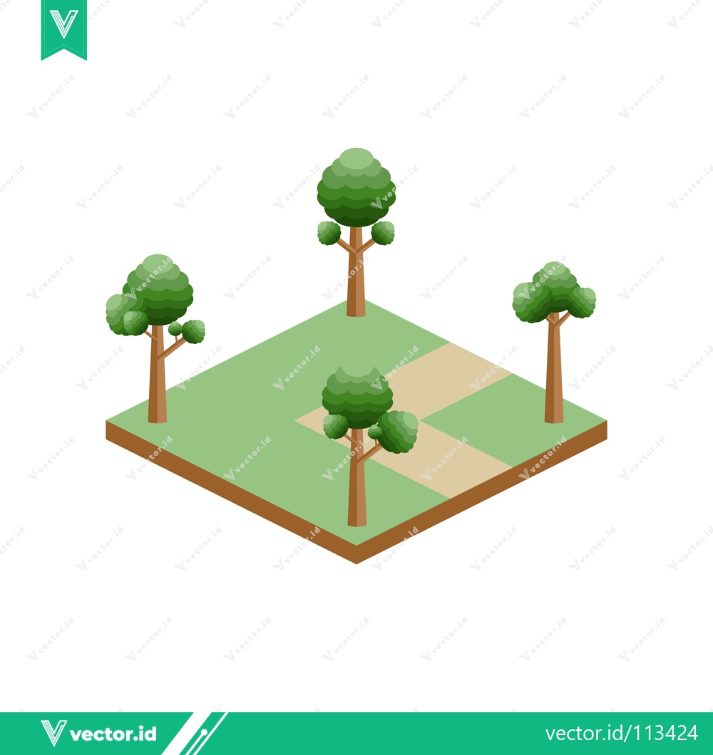 Premium Vector dari Isometric Park Landscape with Trees and Paths