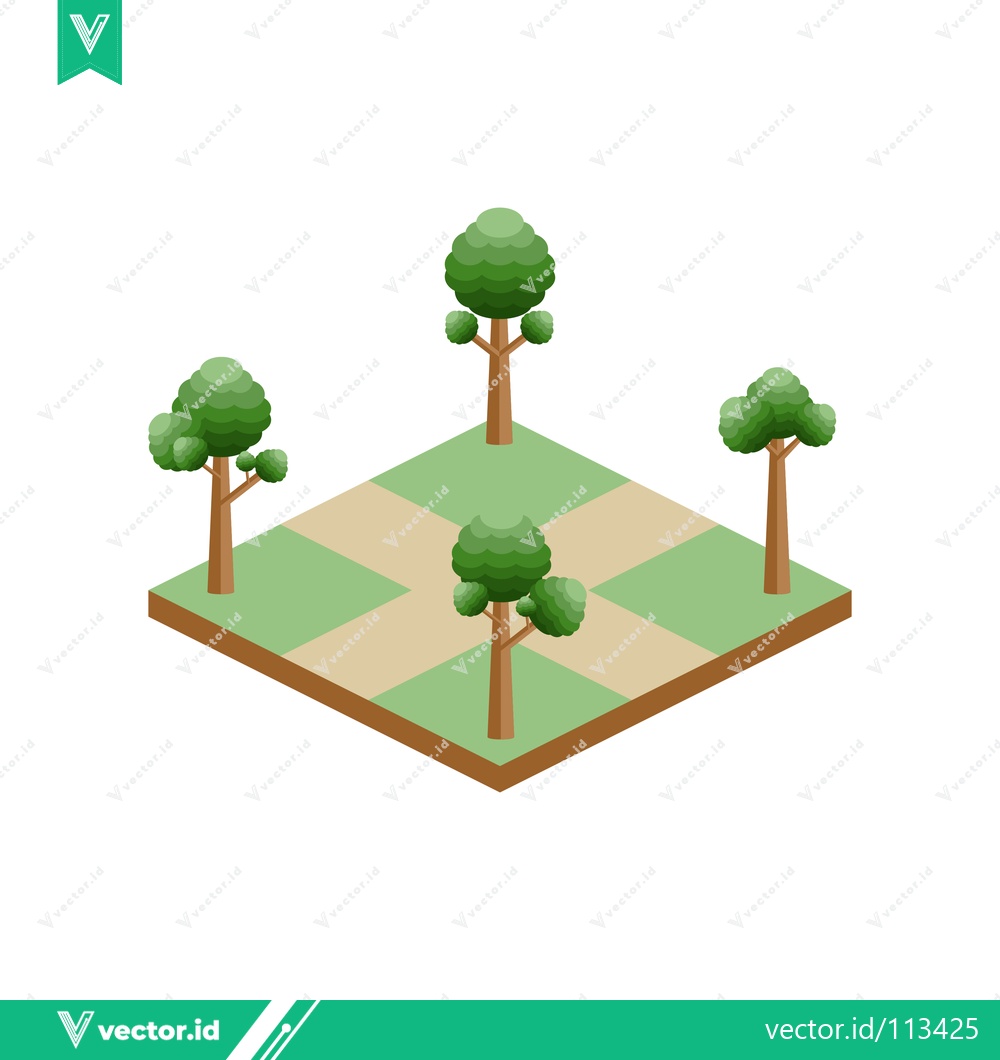 Premium Vector dari Isometric Trees and Paths on Green Square Landscape