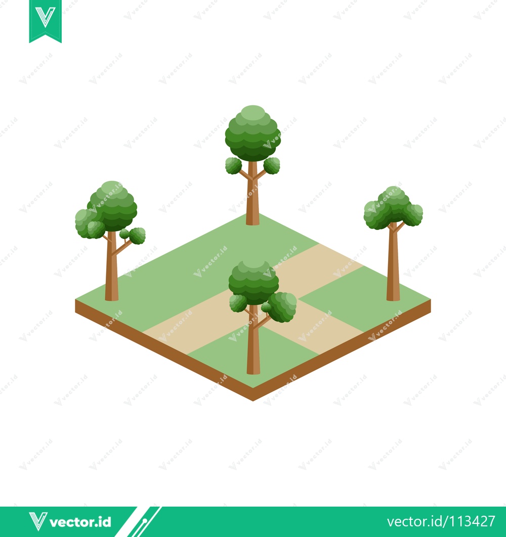 Premium Vector dari Isometric Landscape with Trees and Paths