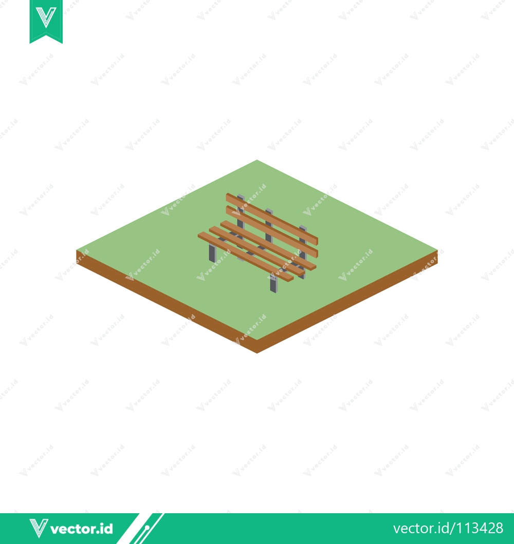 Premium Vector dari Isometric wooden park bench on green grass square