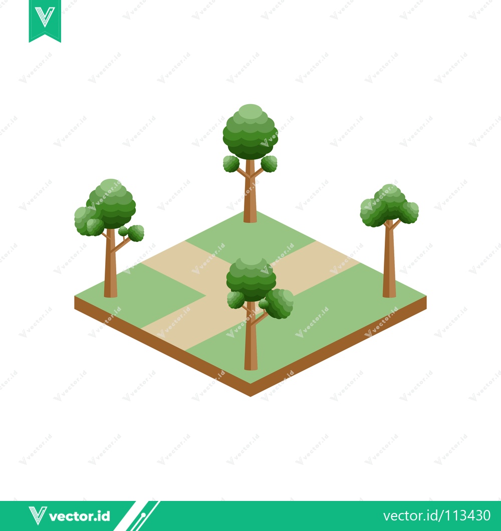 Premium Vector of Isometric Park Landscape with Trees and Paths