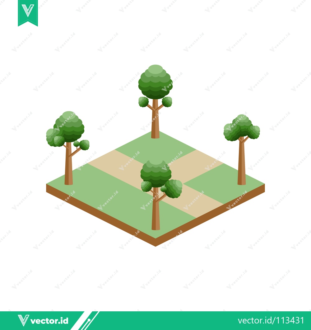 Premium Vector dari Isometric Green Park with Trees and Paths