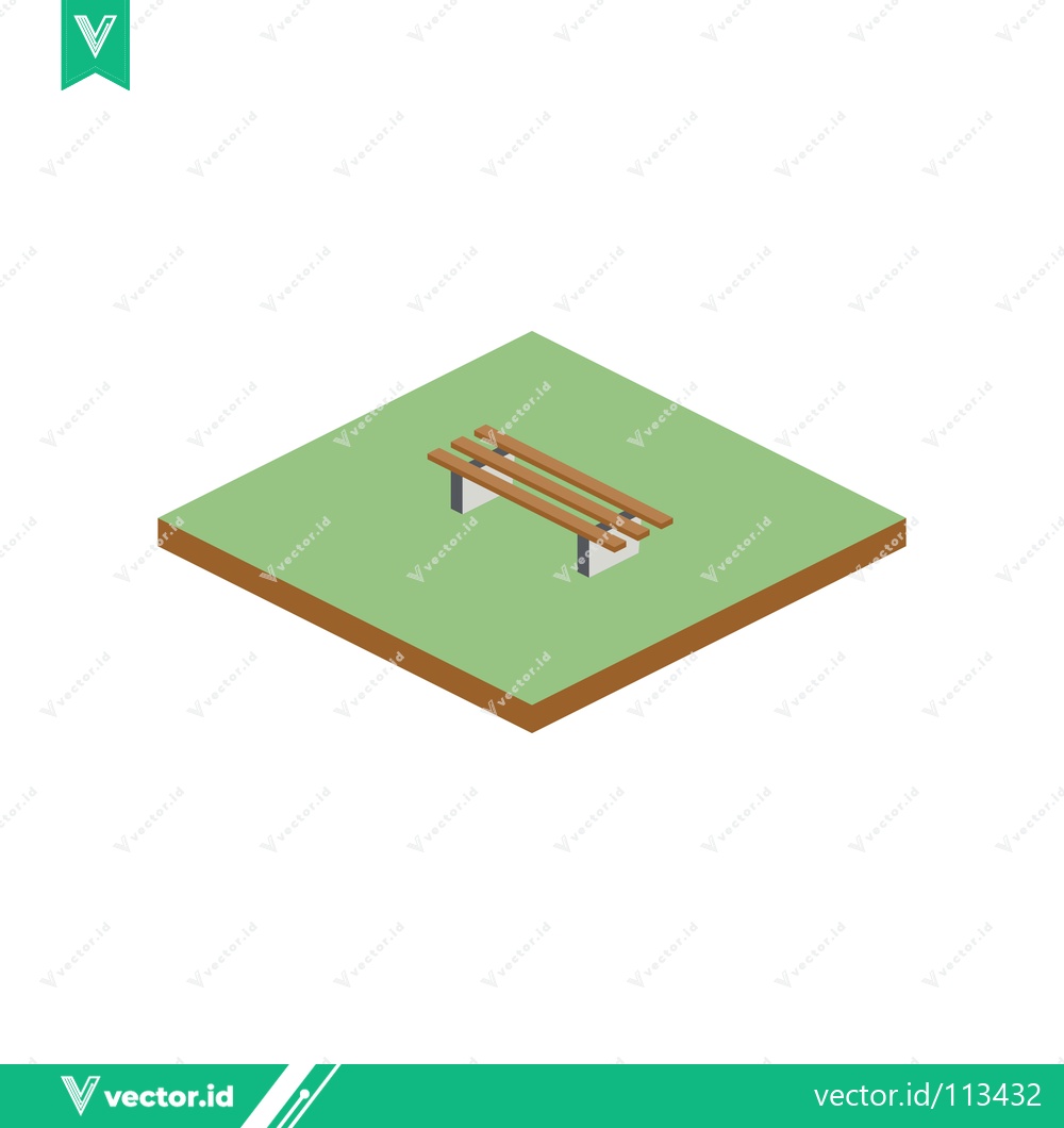 Premium Vector dari Isometric Park Bench on Green Grass Square
