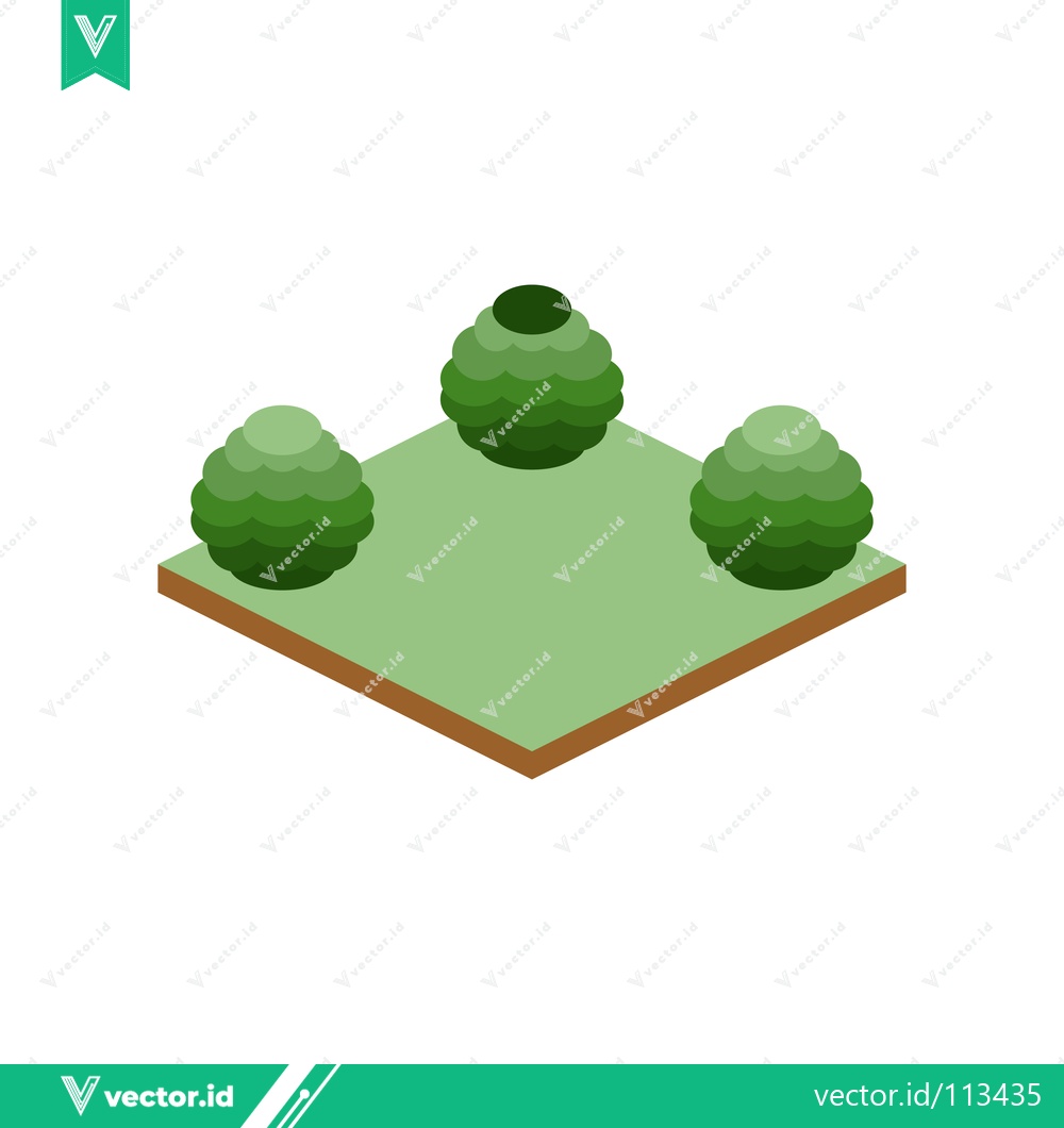 Premium Vector of Isometric Green Garden Plot with Three Bushes