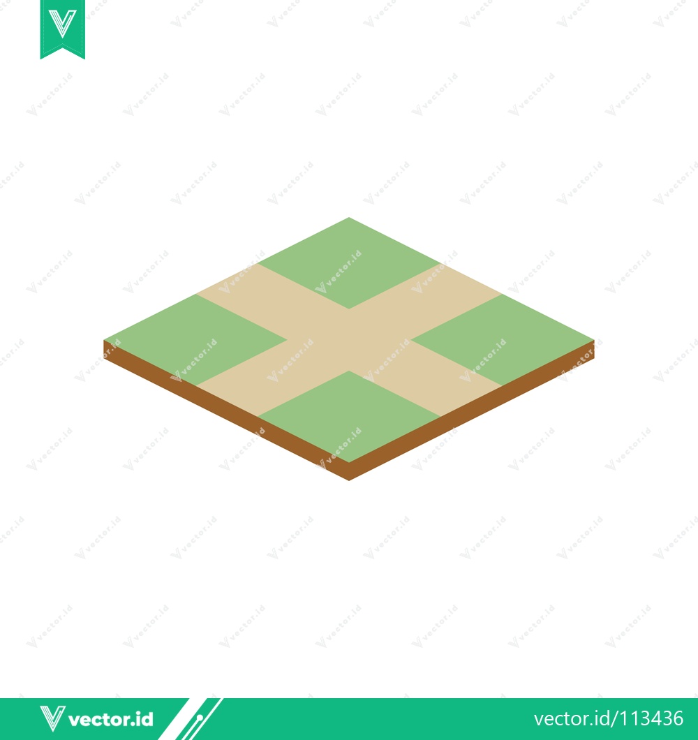 Premium Vector dari Isometric Crossroads Tile with Green Grass and Beige Paths