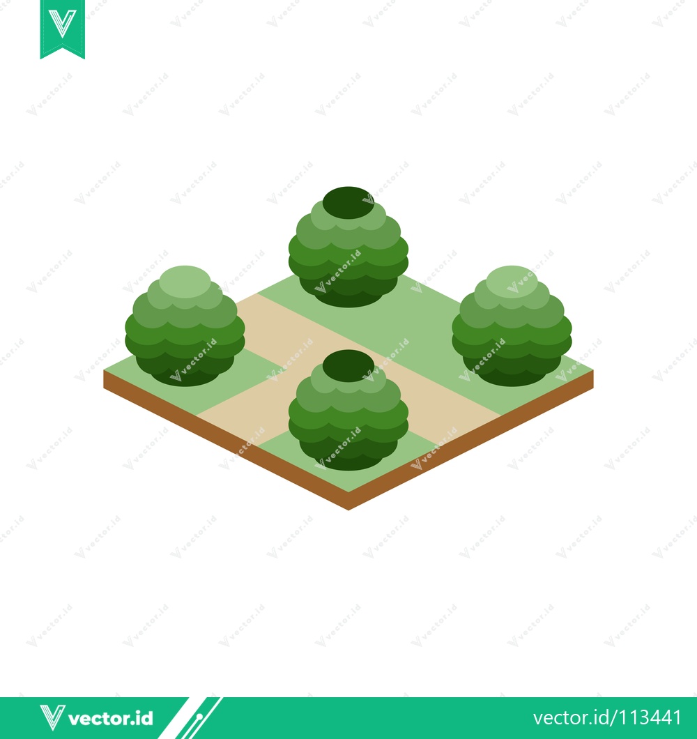 Premium Vector dari Isometric Garden Design with Four Green Bushes
