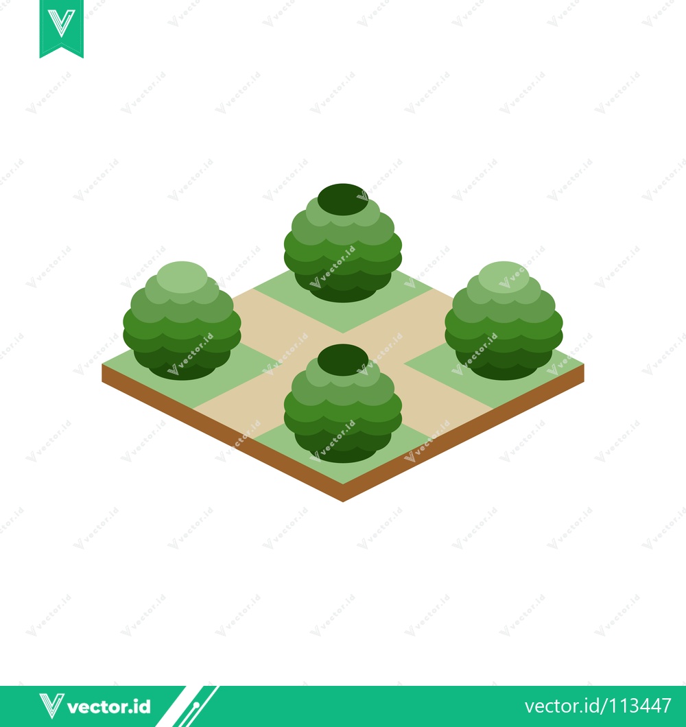 Premium Vector dari Isometric Garden Design with Four Topiary Bushes