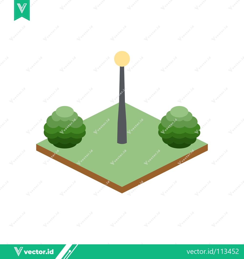 Premium Vector dari Isometric Park Scene with Lamp Post and Bushes