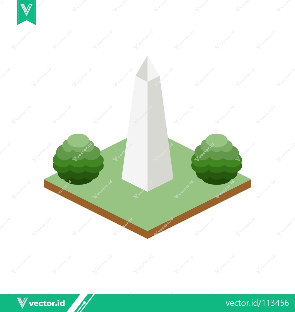 Premium Vector dari Isometric Washington Monument with Green Bushes