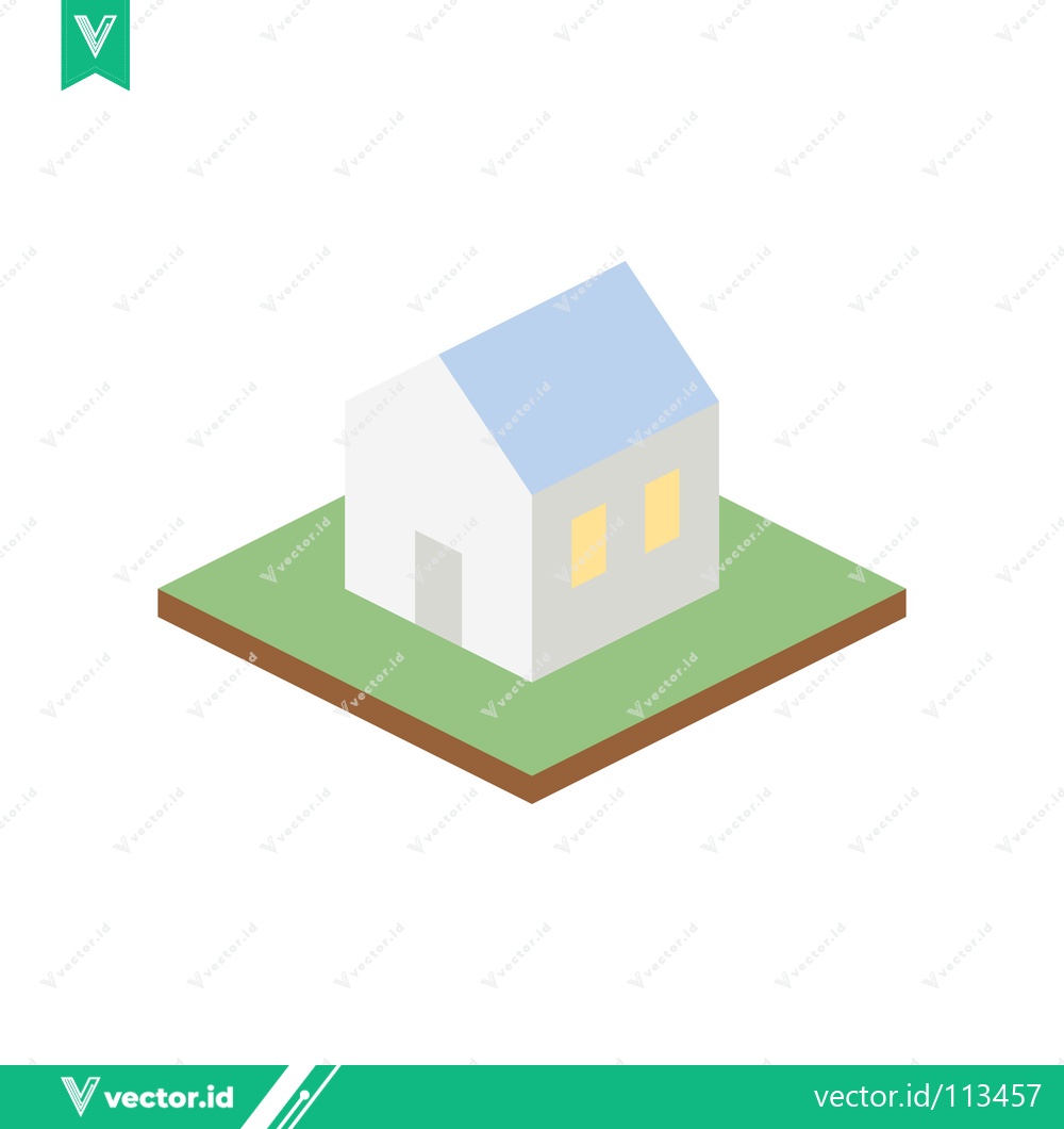 Premium Vector dari Isometric White House on Green Land with Brown Border