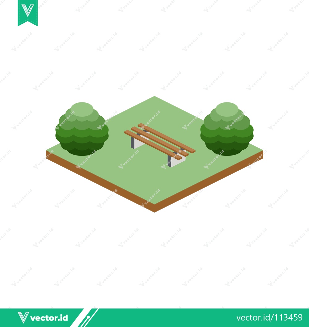 Premium Vector of Isometric Park Bench with Green Bushes