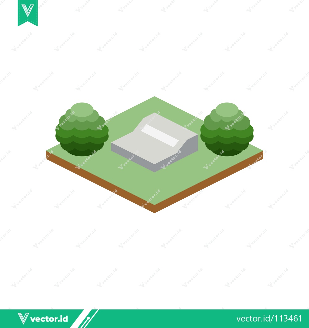 Premium Vector dari Isometric 3D Model of a Minimalist Landscape with a Stone Structure and Green Trees