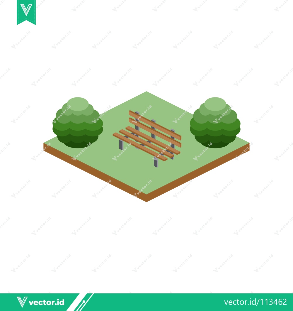 Premium Vector dari Isometric Park Bench with Green Bushes