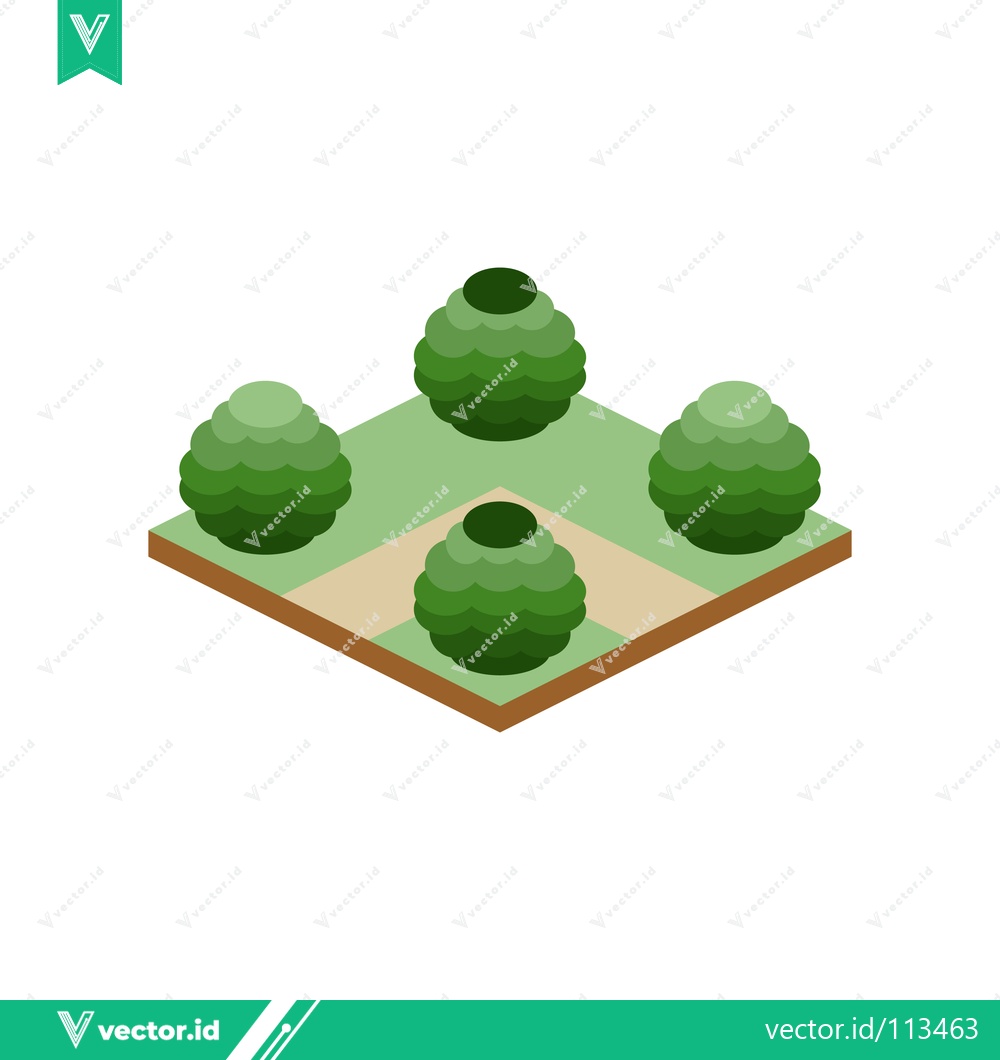 Premium Vector dari Isometric Garden Design with Four Green Bushes