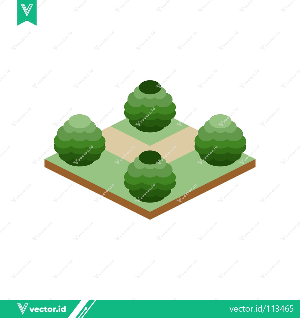 Premium Vector of Isometric Garden Design with Four Topiary Bushes and Paths