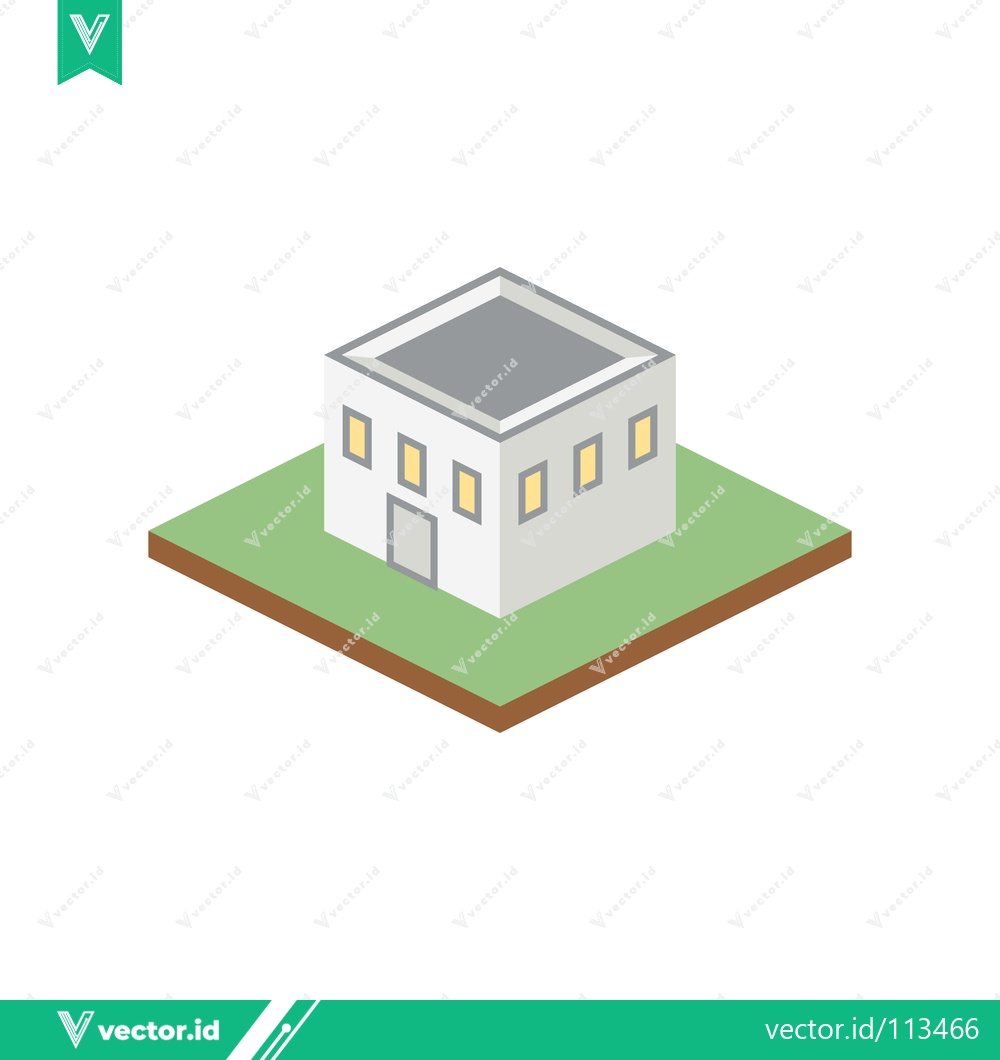 Premium Vector dari Isometric White Building on Green Land