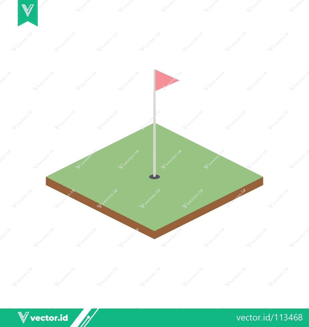 Premium Vector dari Isometric Golf Hole with Flag and Green Grass