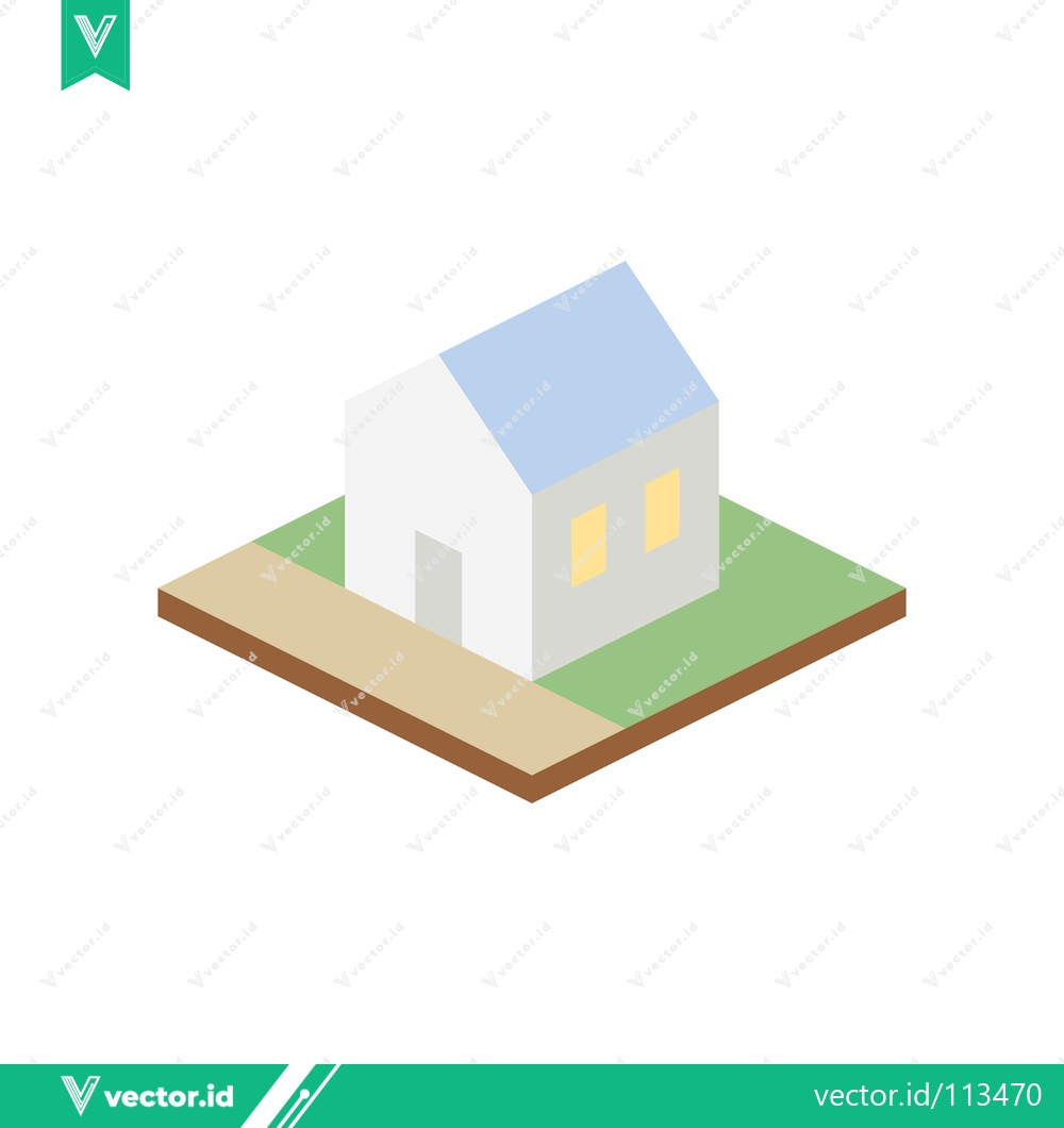 Premium Vector of Isometric White House with Yellow Windows on Green Grass and Path
