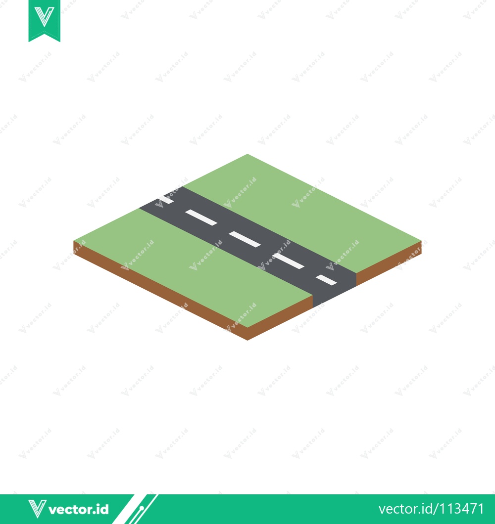 Premium Vector of Isometric Road Section with Green Grass and White Dashed Lines