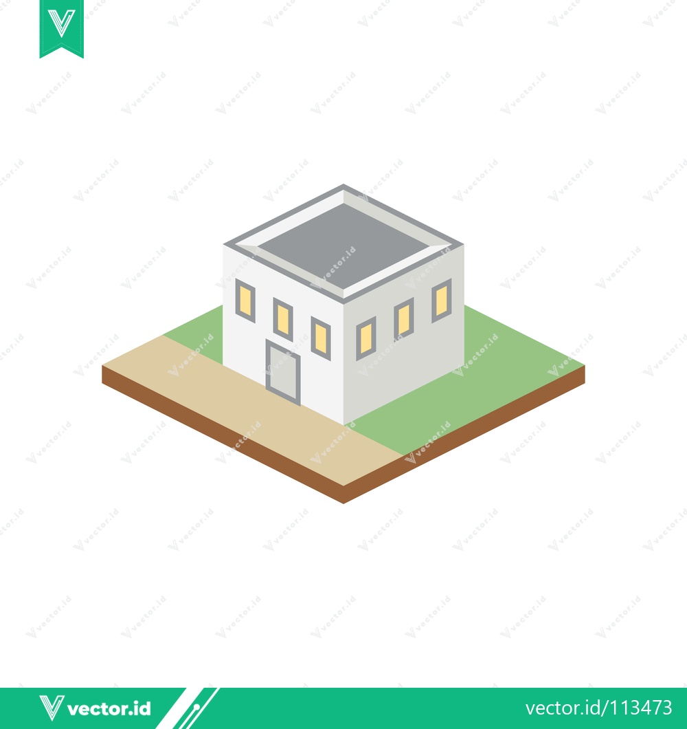 Premium Vector of Isometric White Building on Green Grass with Path