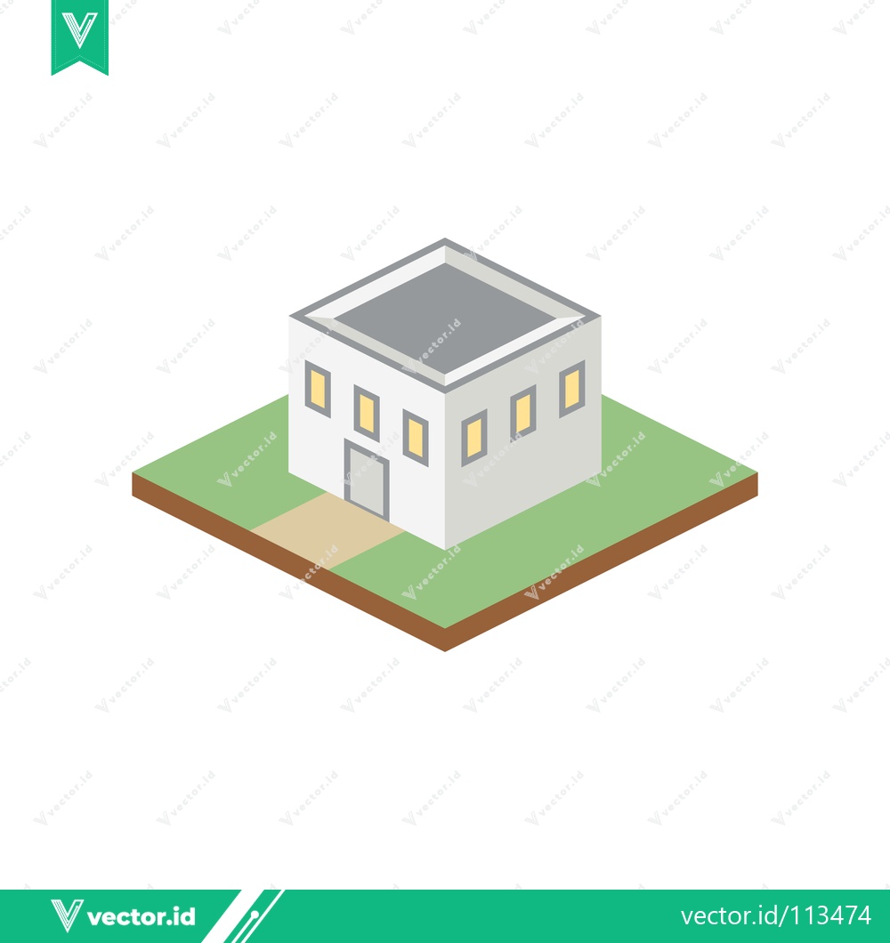 Premium Vector dari Isometric White Building on Green Grass Plot