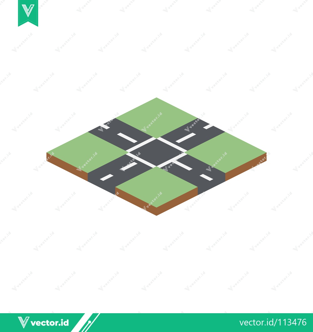 Premium Vector of Isometric Crossroads Intersection with Green Fields